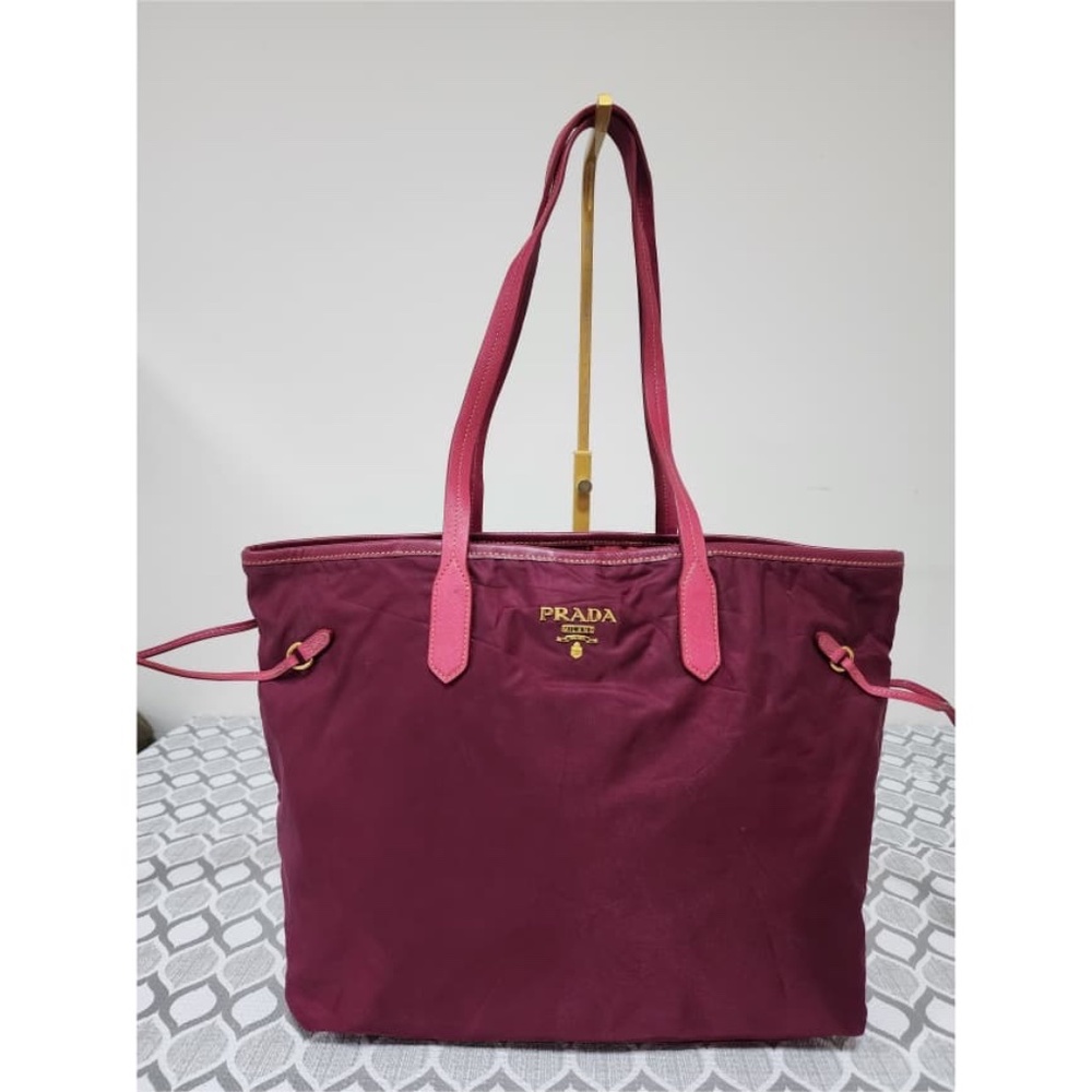 Authentic PRADA Nylon And Saffiano Leather Tote Bag Pink